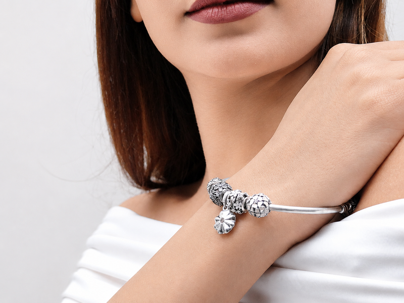 Silver Charm Bead Bracelet