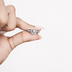 Silver Solitaire Heart Halo Split-Shank Ring