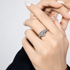 Silver Solitaire Heart Halo Split-Shank Ring