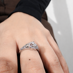 Silver Solitaire Heart Halo Split-Shank Ring