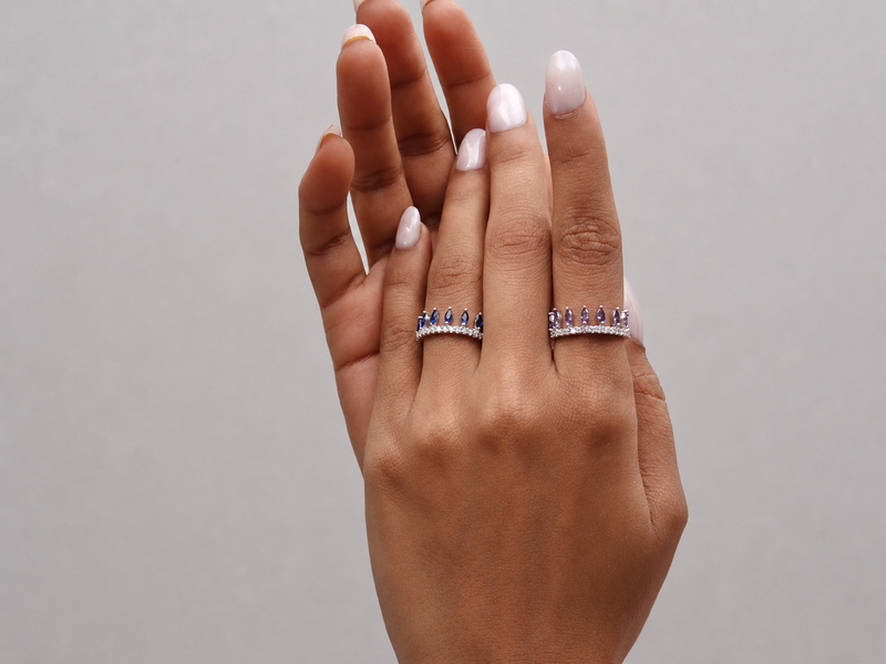 Silver Blue Marquise Eternity Band Ring