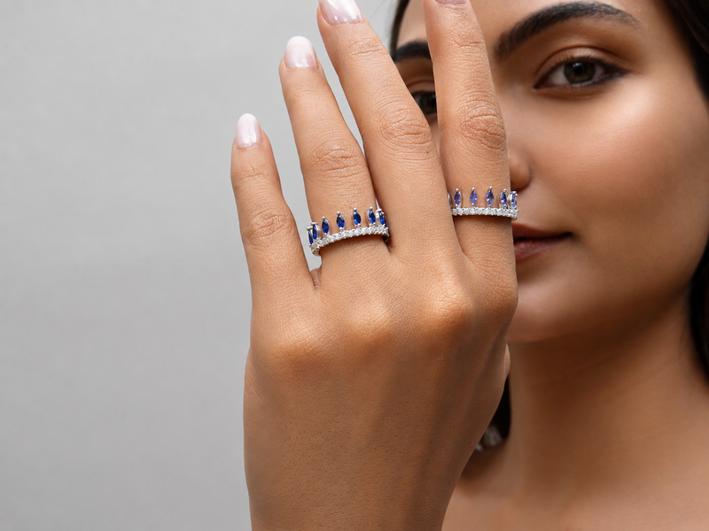 Silver Blue Marquise Eternity Band Ring