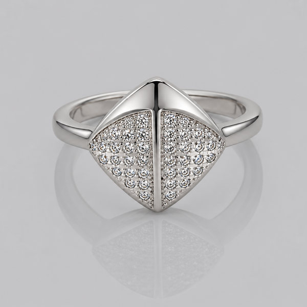 Silver Pave Pyramid Dome Ring