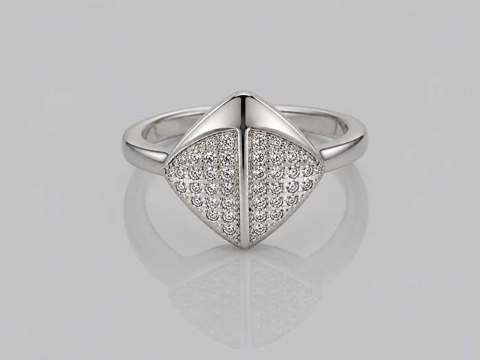 Silver Pave Pyramid Dome Ring
