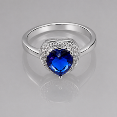 Silver Blue Heart Stone Halo Ring