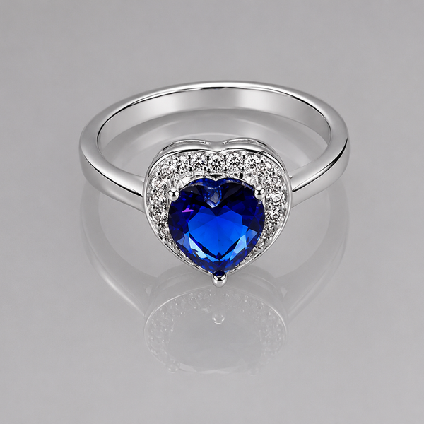 Silver Blue Heart Stone Halo Ring