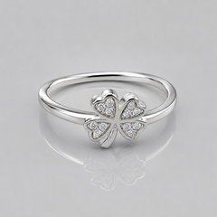Silver Pave Four-Leaf Clover Ring