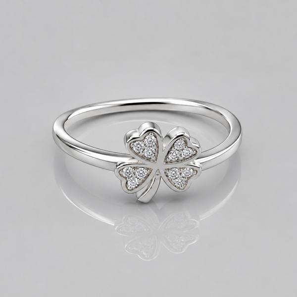 Silver Pave Four-Leaf Clover Ring