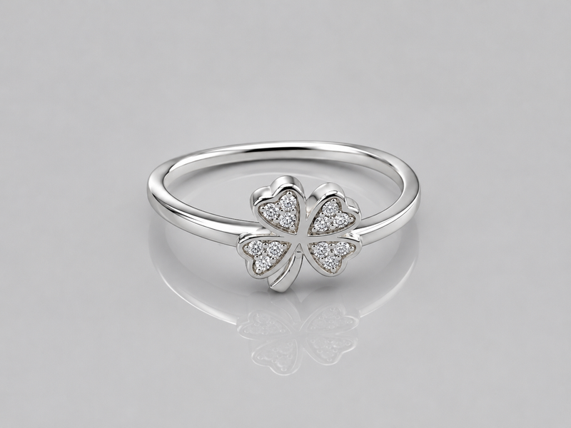 Silver Pave Four-Leaf Clover Ring