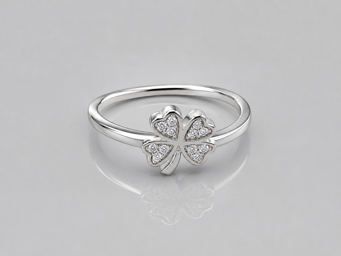 Silver Pave Four-Leaf Clover Ring