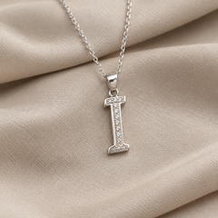 Silver Pave I Initial Pendant