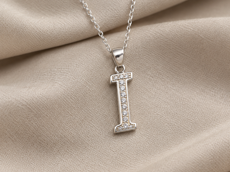 Silver Pave I Initial Pendant
