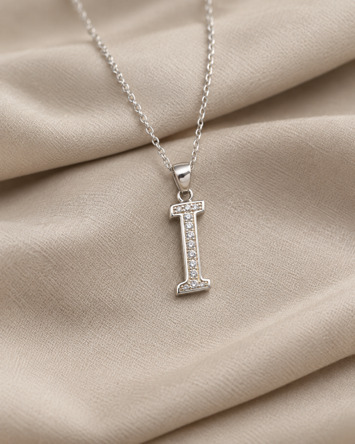 Silver Pave I Initial Pendant