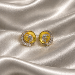 Two-Tone Golden Heart CZ Halo Studs