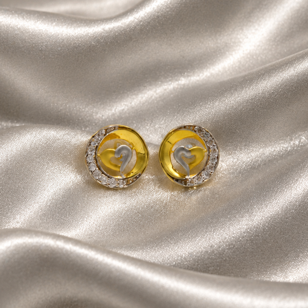 Two-Tone Golden Heart CZ Halo Studs