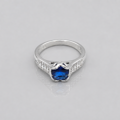 Silver Blue Round Stone Pave Shoulder Ring