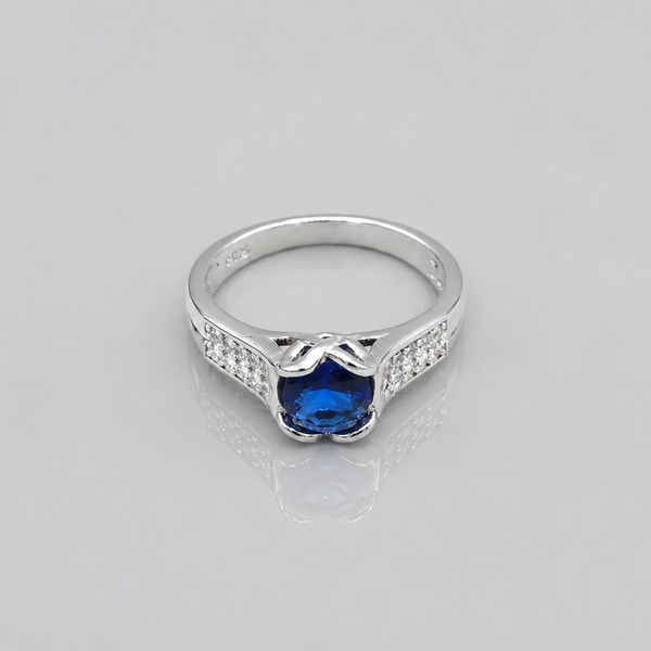 Silver Blue Round Stone Pave Shoulder Ring