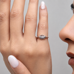 Silver Oval Bezel Three-Stone Ring