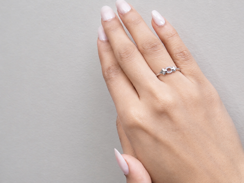 Silver Open Oval Pave Bow Ring