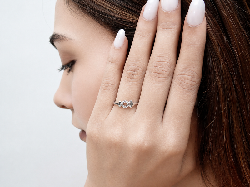 Silver Open Oval Pave Bow Ring
