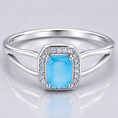Silver Aqua Stone Halo Split-Shank Ring