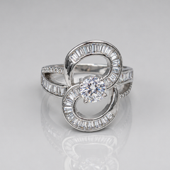 Silver Baguette Swirl Solitaire Cocktail Ring