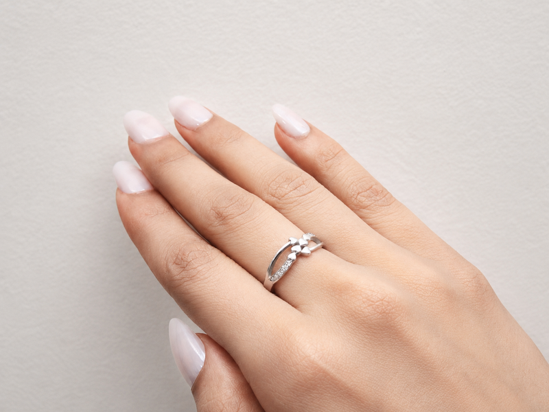 Silver Triple Heart Pave Split Band Ring