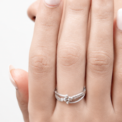 Silver Triple Heart Pave Split Band Ring