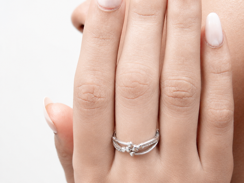 Silver Triple Heart Pave Split Band Ring