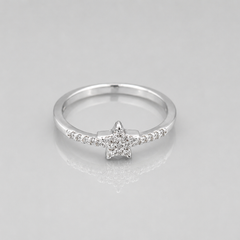 Silver Pave Star Slim Band Ring