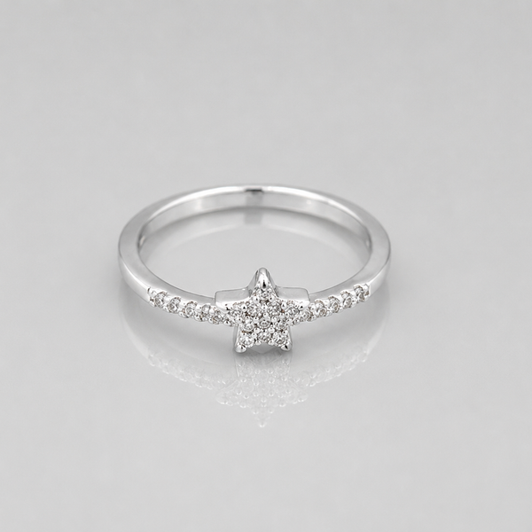 Silver Pave Star Slim Band Ring
