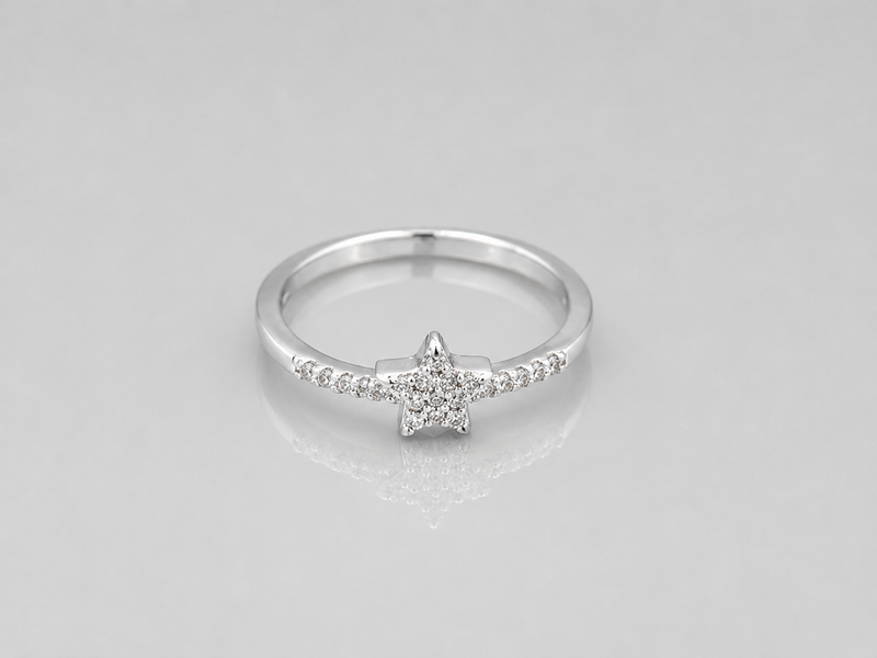 Silver Pave Star Slim Band Ring