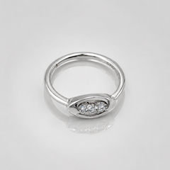 Silver Oval Bezel Three-Stone Ring