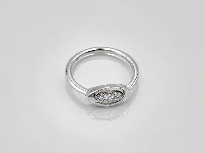 Silver Oval Bezel Three-Stone Ring
