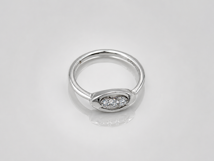 Silver Oval Bezel Three-Stone Ring
