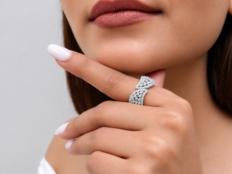 Silver Pave Leaf Wrap Ring