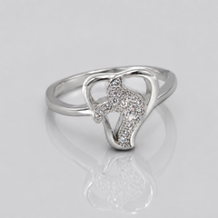 Silver Open Heart Pave Swirl Ring