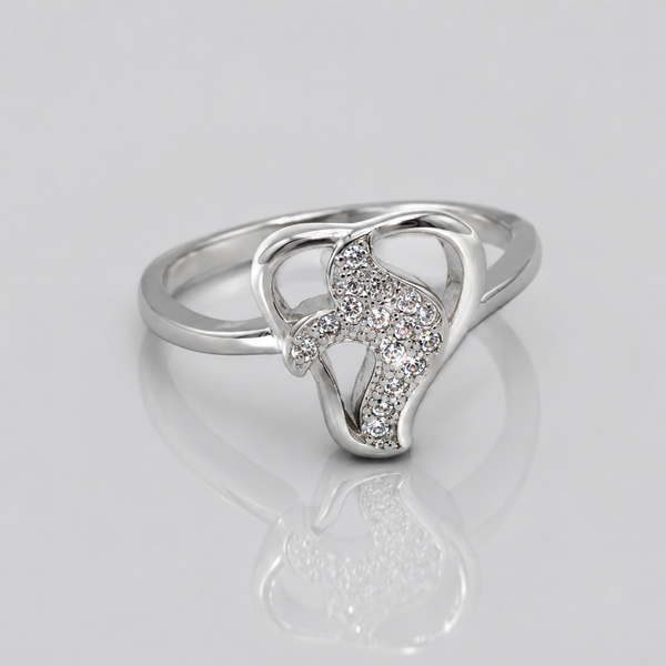 Silver Open Heart Pave Swirl Ring