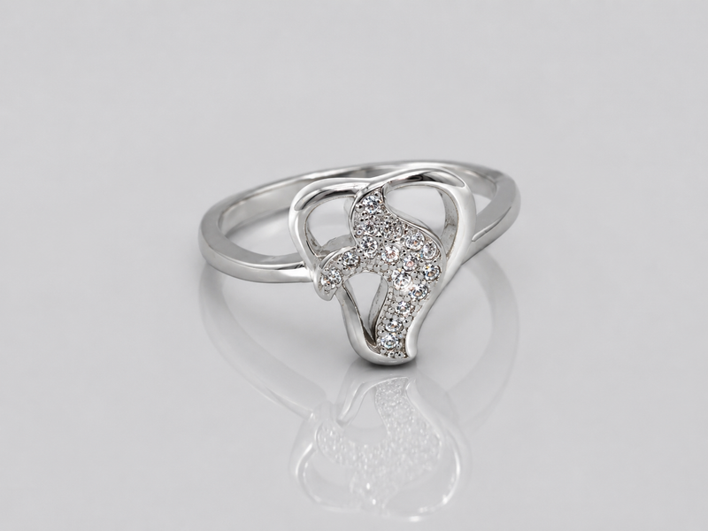 Silver Open Heart Pave Swirl Ring