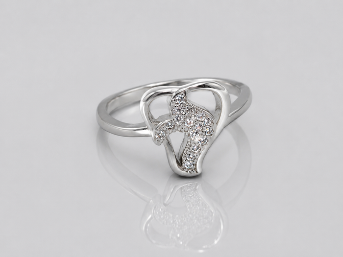 Silver Open Heart Pave Swirl Ring