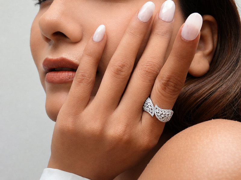 Silver Pave Leaf Wrap Ring