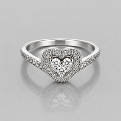 Silver Heart Halo Cluster Split-Shank Ring