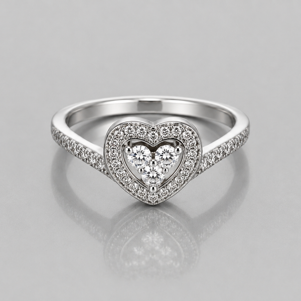 Silver Heart Halo Cluster Split-Shank Ring