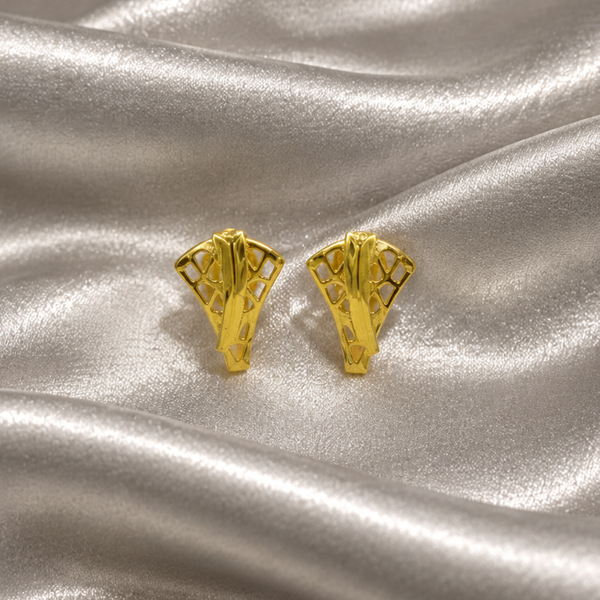 Golden Textured Leaf Studs