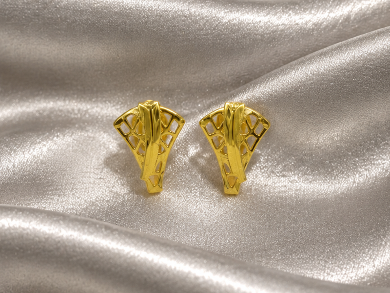 Golden Textured Leaf Studs