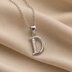 Silver Script D Initial Pave Pendant