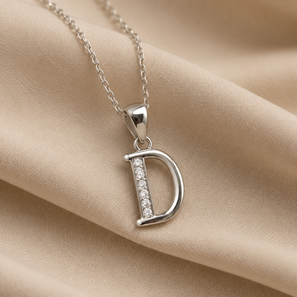 Silver Script D Initial Pave Pendant