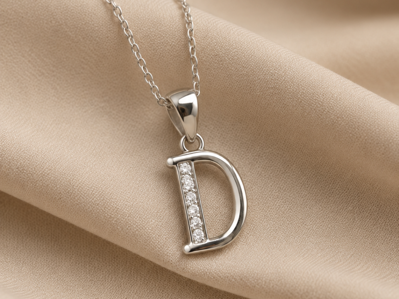 Silver Script D Initial Pave Pendant