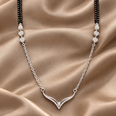 Silver CZ Slim V-Bar Mangalsutra