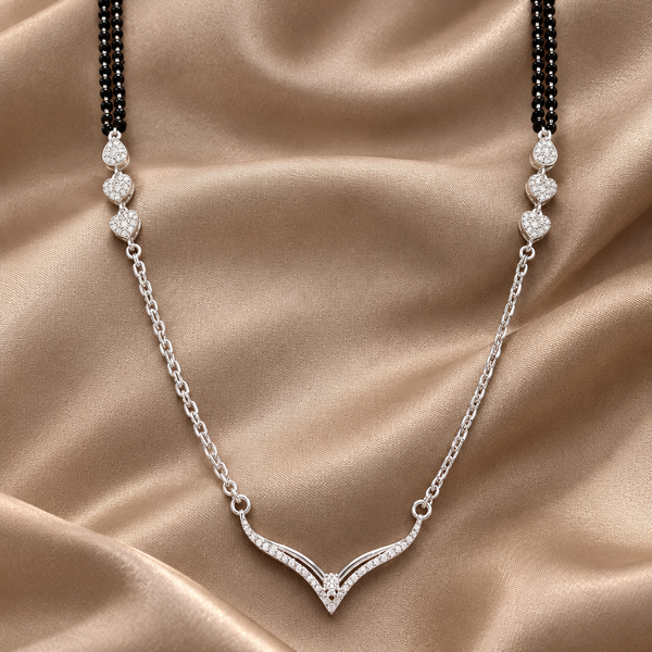 Silver CZ Slim V-Bar Mangalsutra